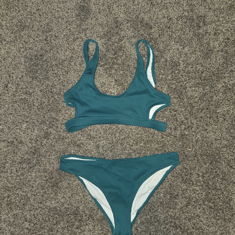 Cupshe Teal Ribbed Bikini Set